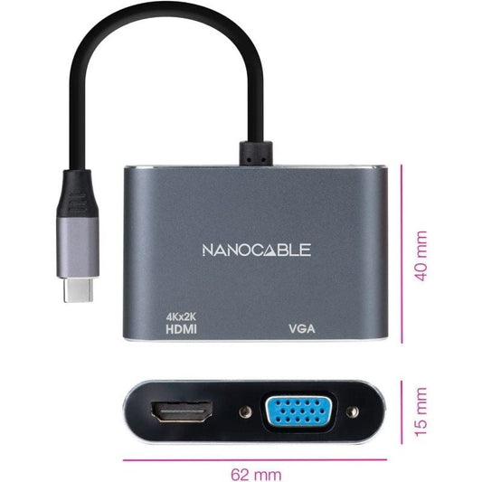 Conversor Nanocable 10.16.4303
USB Tipo-C Macho
HDMI Hembra - VGA Hembra
15cm
Gris