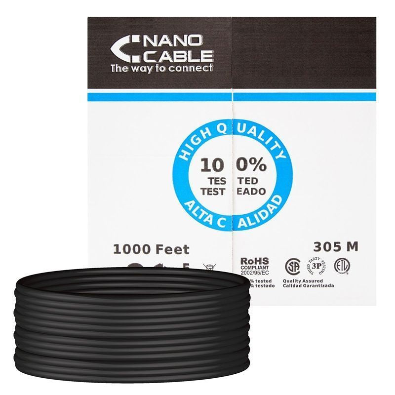 Bobina de Cable RJ45 para Exteriores UTP Nanocable 10.20.0304-EXT-BK Cat.5e
305m
Impermeable
Negro