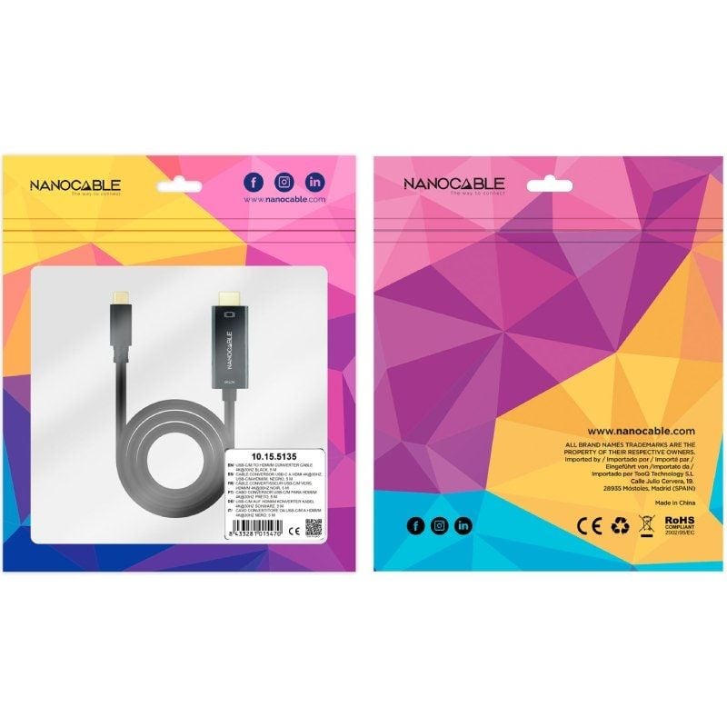 Cable Conversor Nanocable 10.15.5135
USB Tipo-C Macho - HDMI Macho
5m
Negro
