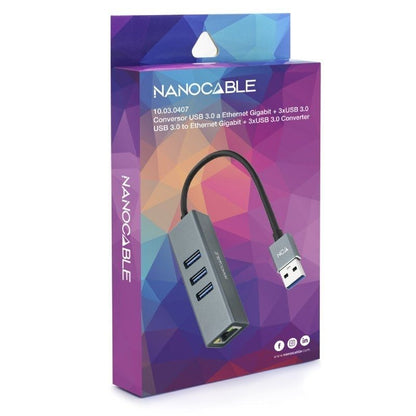 Hub USB 3.0 Nanocable 10.03.0407
3xUSB
1xRJ45
Gris