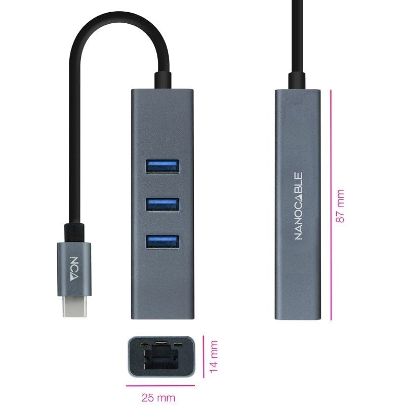 Nanocable Conversor USB-C Ethernet +3xUSB 3.0