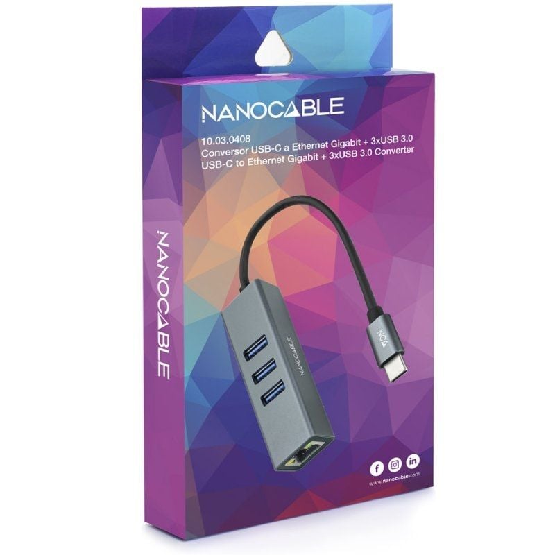 Nanocable Conversor USB-C Ethernet +3xUSB 3.0
