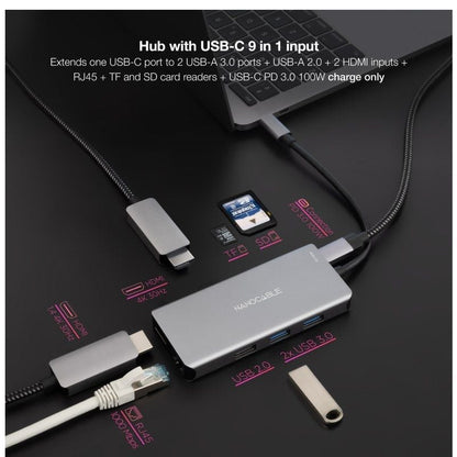 Nanocable Hub USB-C 3xUSB-A+2xHDMI+RJ45+TF+SD+PD