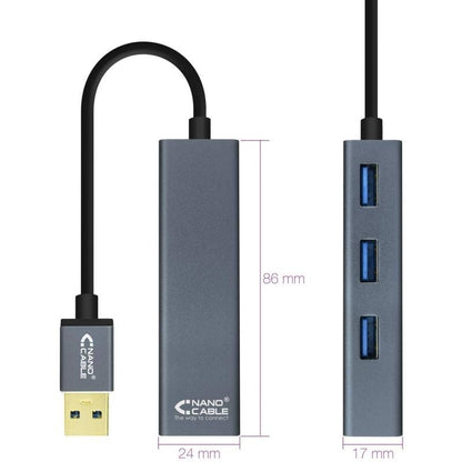 Nanocable Hub USB 3.0 4 x USB 3.0 10cm. Gris