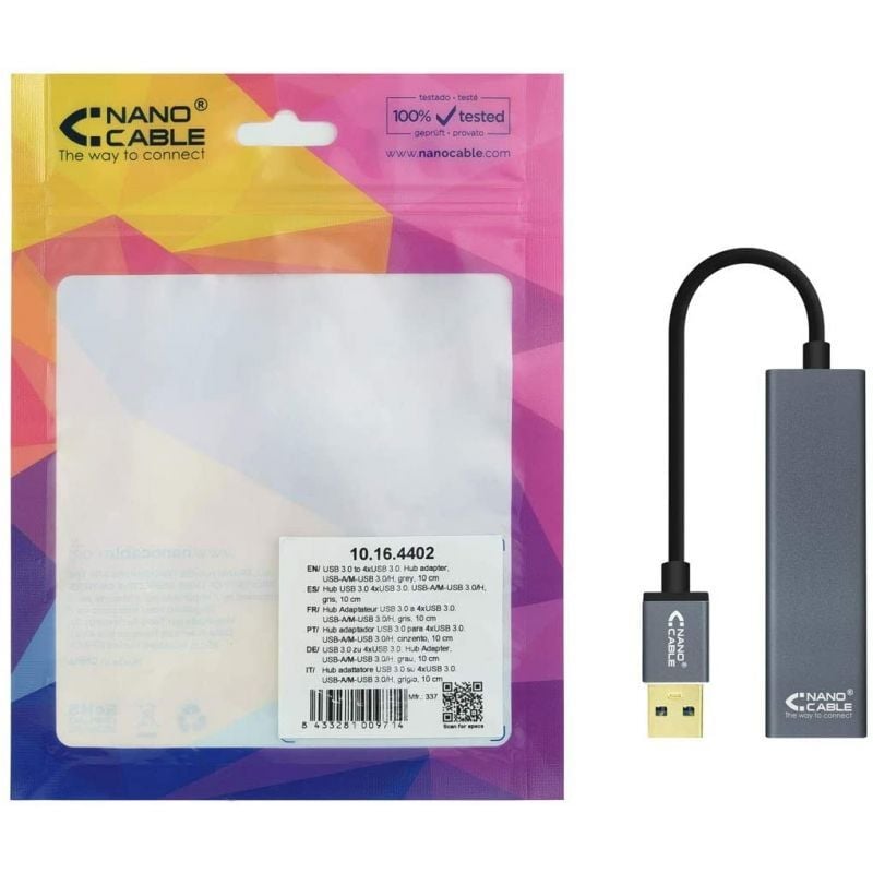 Nanocable Hub USB 3.0 4 x USB 3.0 10cm. Gris