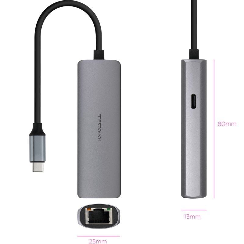 Nanocable Conversor USB-C Ethernet carga PD
