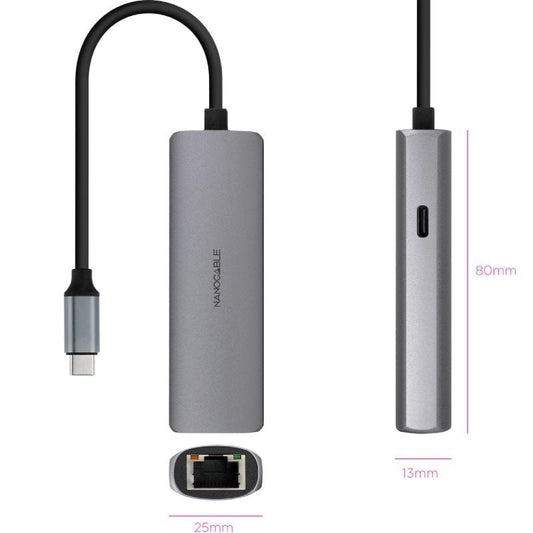 Nanocable Conversor USB-C Ethernet carga PD