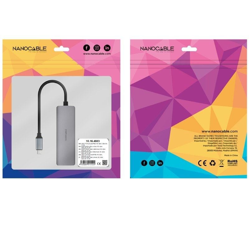 Nanocable Conversor USB-C Ethernet carga PD