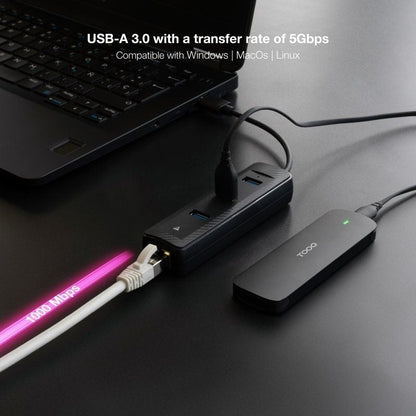 Hub USB 3.0 Nanocable 10.16.4604
3xUSB
1xRJ45
Negro