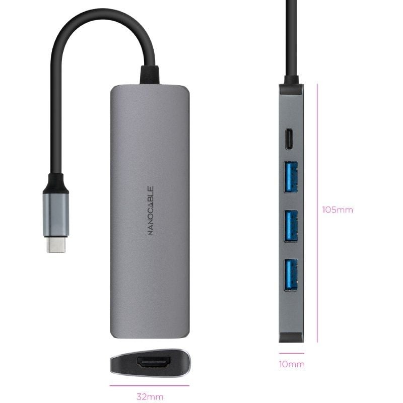 Docking Tipo-C Nanocable 10.16.4605
3xUSB
1xHDMI 4K
1xUSB Tipo-C PD
Gris