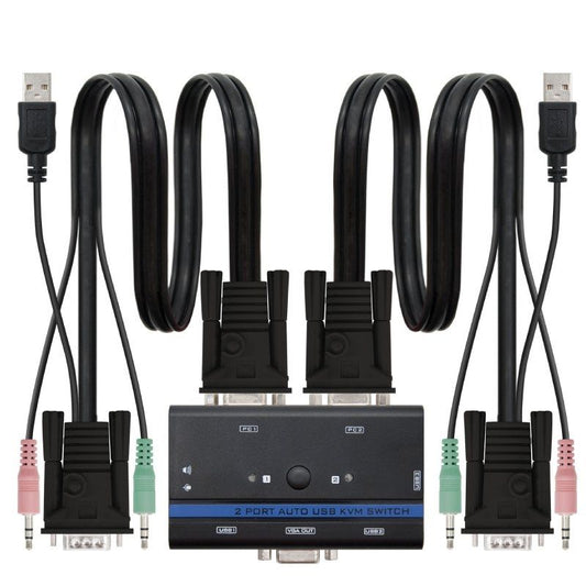 KVM Switch Nanocable 10.12.0001
PC - CPU: 2 VGA + 2 USB + 4 JACK 3.5 
CONSOLA: 2 USB + VGA + 2 JACK 2.5
1.4m