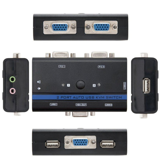 KVM Switch Nanocable 10.12.0001
PC - CPU: 2 VGA + 2 USB + 4 JACK 3.5 
CONSOLA: 2 USB + VGA + 2 JACK 2.5
1.4m
