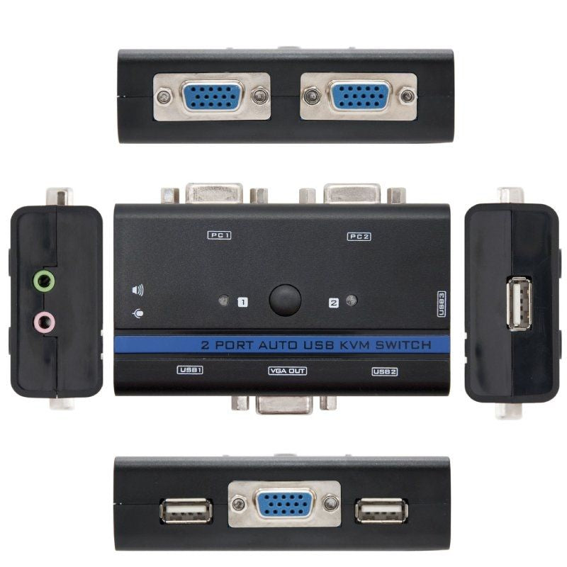 KVM Switch Nanocable 10.12.0001
PC - CPU: 2 VGA + 2 USB + 4 JACK 3.5 
CONSOLA: 2 USB + VGA + 2 JACK 2.5
1.4m