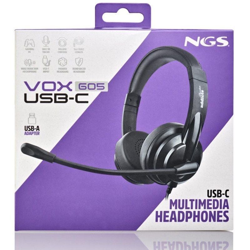 Auriculares NGS VOX605 USB-C
con Micrófono
USB Tipo-C
Negros