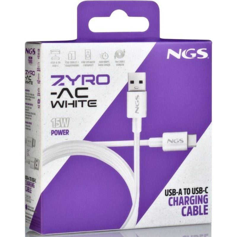 Cable USB 2.0 NGS ZYRO-AC
USB Macho - USB Tipo-C Macho
Hasta 15W
480Mbps
1m
Blanco