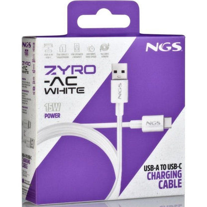 Cable USB 2.0 NGS ZYRO-AC
USB Macho - USB Tipo-C Macho
Hasta 15W
480Mbps
1m
Blanco