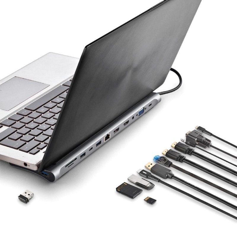 Docking USB Tipo-C NGS WonderDock12
3xUSB
2xHDMI 4K
1xVGA
1xRJ45
1xLector de Tarjetas
1xJack 3.5
1xUSB Tipo-C PD
Gris