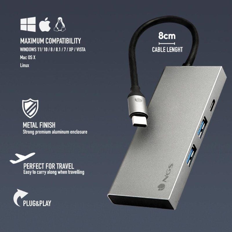 Docking USB Tipo-C NGS WonderDock4 Pro
2xUSB
1xUSB Tipo-C DP
1xHDMI 4K