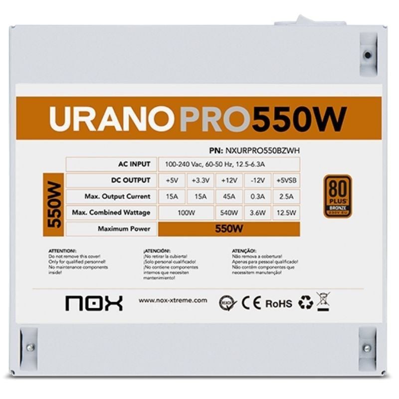 NOX Fuente ATX Urano PRO 550W Bronze Blanco