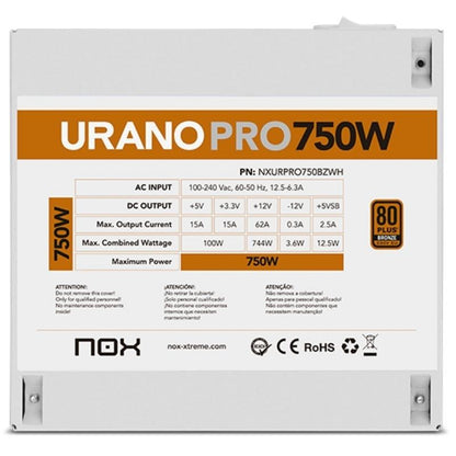 NOX Fuente ATX Urano PRO 750W Bronze Blanco