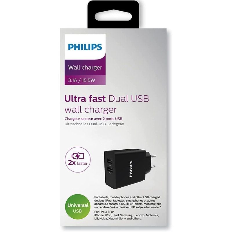 Cargador de Pared Philips DLP2610
2xUSB
15.5W
