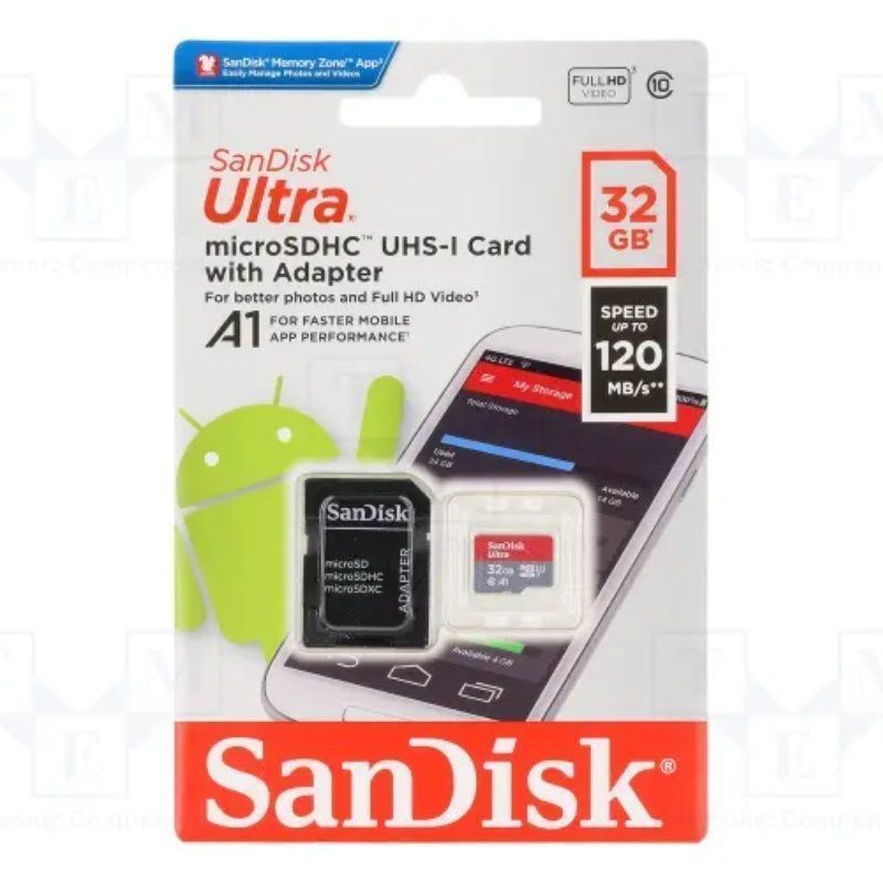 Tarjeta de Memoria SanDisk Ultra 32GB microSD HC UHS-I con Adaptador
Clase 10
120MBs