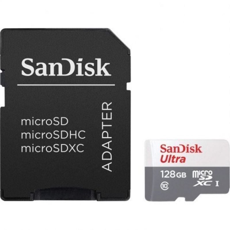 Tarjeta de Memoria SanDisk Ultra 128GB microSD XC con Adaptador
Clase 10
80MB/s