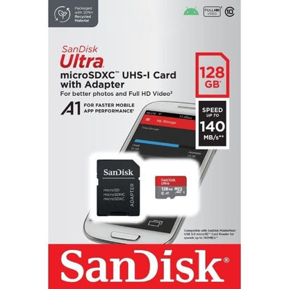 Tarjeta de Memoria SanDisk Ultra 128GB microSD XC con Adaptador
Clase 10
140MBs
