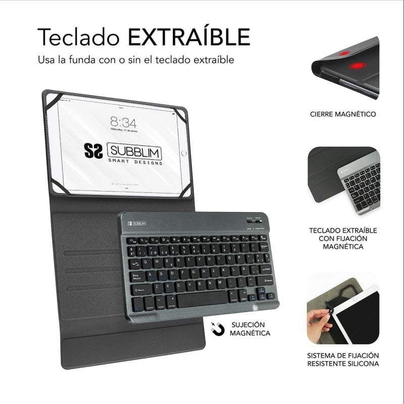 Funda con Teclado Subblim Keytab Pro Bluetooth para Tablets de 10.1"-10.8"
Roja
