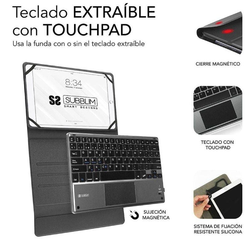 Funda con Teclado Subblim Keytab Pro Bluetooth Touchpad para Tablets de 10.1"-10.8"
Negra