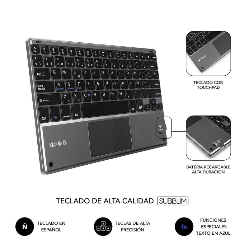 Funda con Teclado Subblim Keytab Pro Bluetooth Touchpad para Tablets de 10.1"-10.8"
Negra