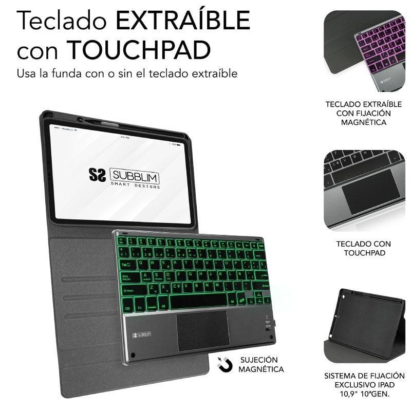 Funda con Teclado Subblim KeyTab Pro BT para Tablet iPad 10.9" 10a Gen
Negra