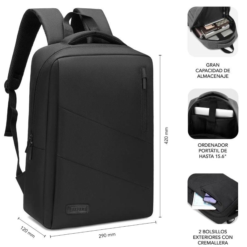 Mochila Subblim City Backpack para Portátiles hasta 15.6"
Puerto USB
Negra