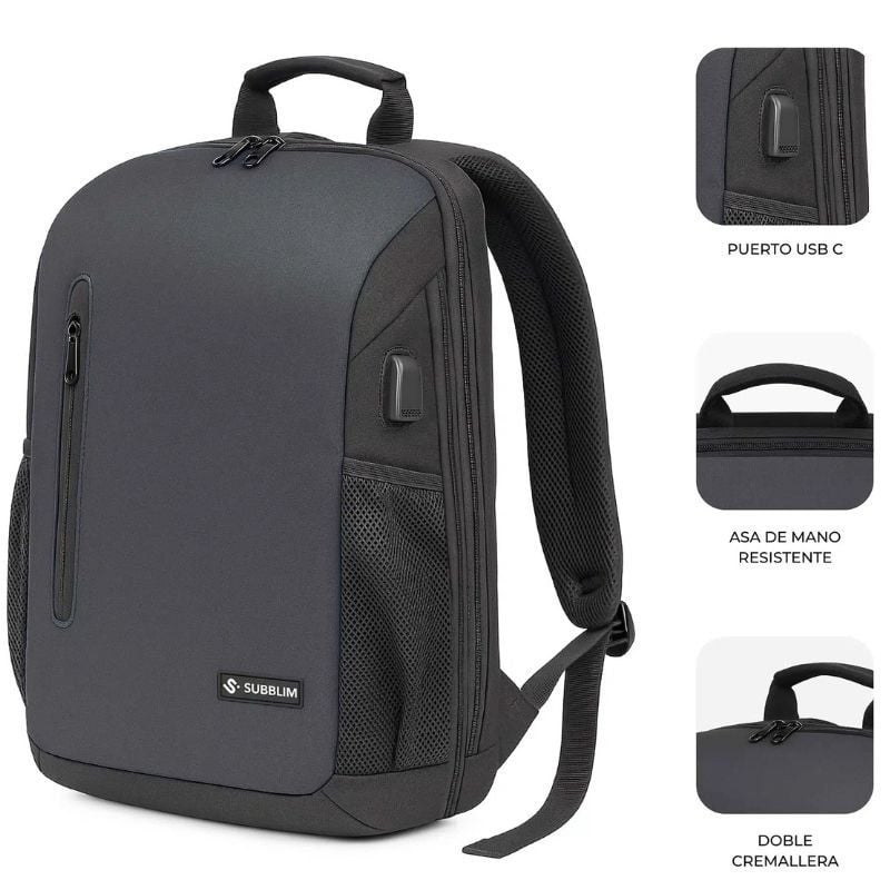 Mochila Subblim Xpand Air Padding Backpack para Portátiles hasta 15.6"
Puerto USB
Negro