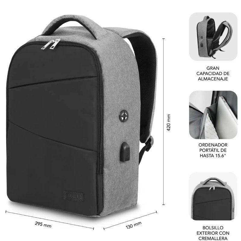 Mochila Subblim Secure V2 AP para Portátiles hasta 15.6"
Puerto USB
Antirrobo
Gris