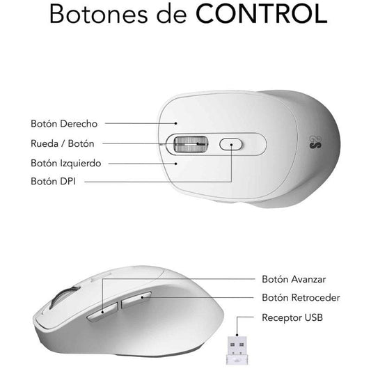 Ratón Ergonómico Inalámbrico por Bluetooth
2.4GHz Subblim Comfort Ergo Dual Battery
Batería recargable
Hasta 2400 DPI
Blanco