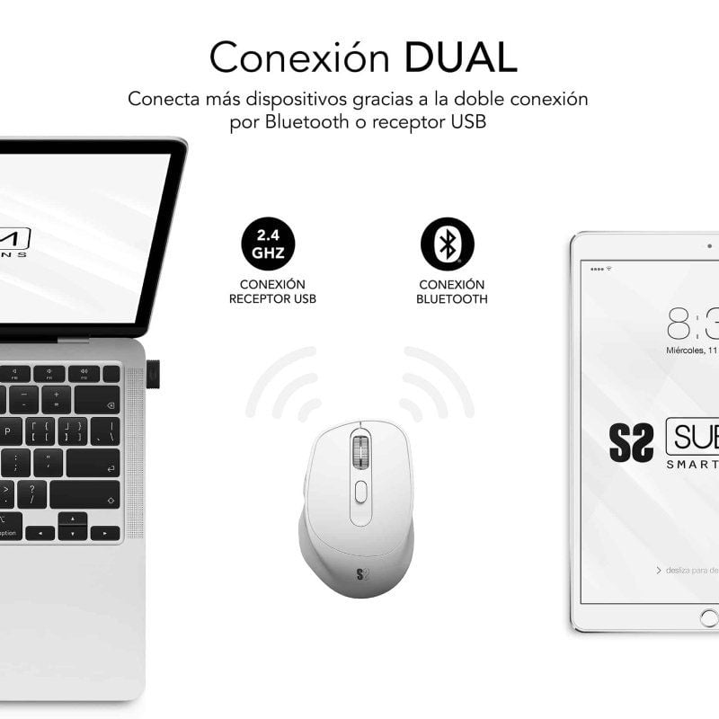 Ratón Ergonómico Inalámbrico por Bluetooth
2.4GHz Subblim Comfort Ergo Dual Battery
Batería recargable
Hasta 2400 DPI
Blanco