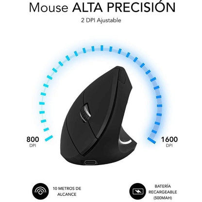 Ratón Vertical Inalámbrico por Bluetooth
2.4GHz Subblim Glide Vertical Ergo Dual Battery
Batería Recargable
Hasta 1600 DPI
Negro
