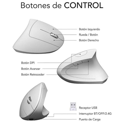 Ratón Vertical Inalámbrico por Bluetooth
2.4GHz Subblim Glide Vertical Ergo Dual Battery
Batería Recargable
Hasta 1600 DPI
Blanco