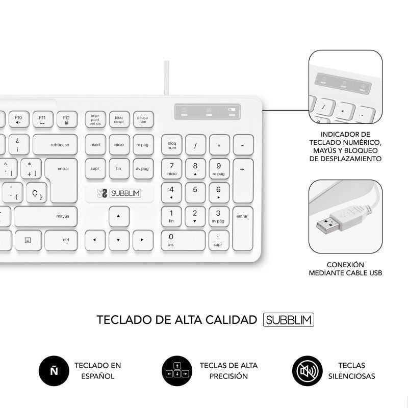 Teclado Subblim Business Slim Silencioso
Blanco
