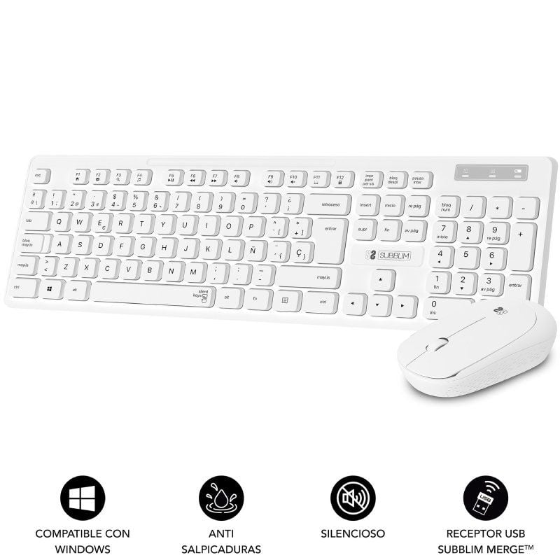 Teclado y Ratón Subblim Combo Business Slim Silencioso Inalámbrico
Blanco