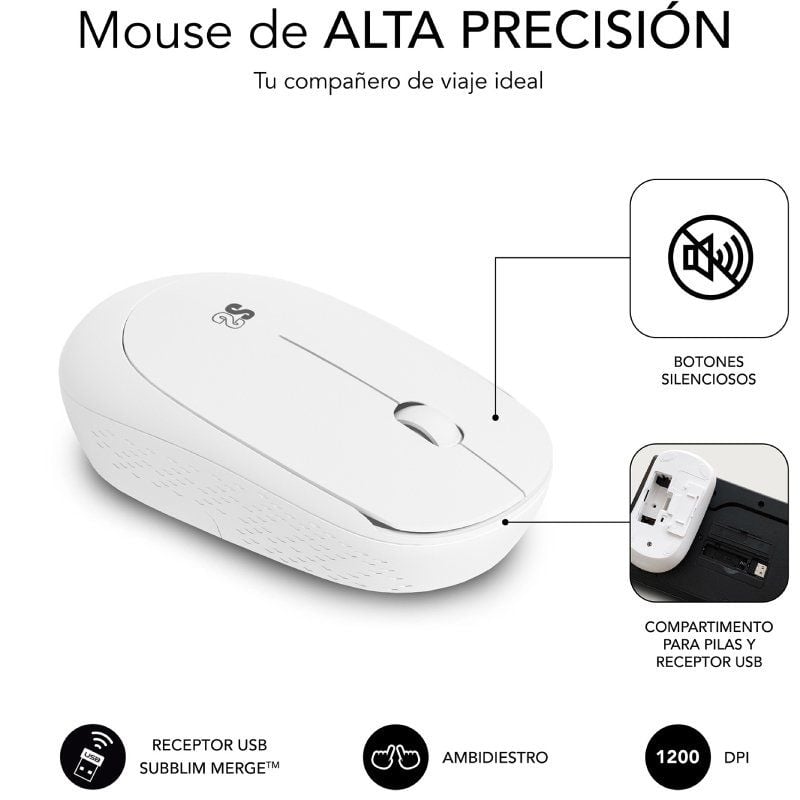 Teclado y Ratón Subblim Combo Business Slim Silencioso Inalámbrico
Blanco