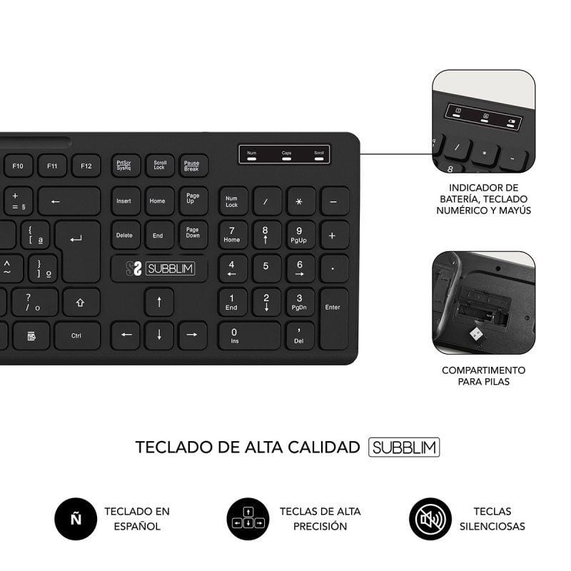 Teclado y Ratón Inalámbrico Subblim Combo Business Slim CSSW10