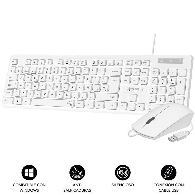 Teclado y Ratón Subblim Combo Business Slim Silencioso
Blanco