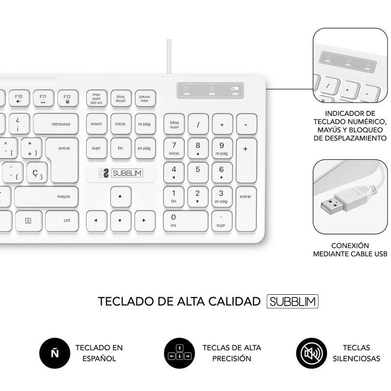 Teclado y Ratón Subblim Combo Business Slim Silencioso
Blanco