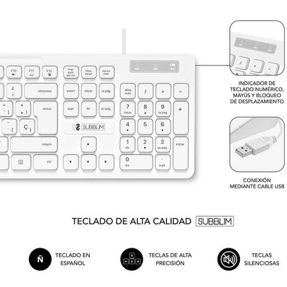 Teclado y Ratón Subblim Combo Business Slim Silencioso
Blanco