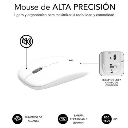Teclado y Ratón Inalámbrico Subblim Combo Dual Prestige Extendido
Blanco y Plata