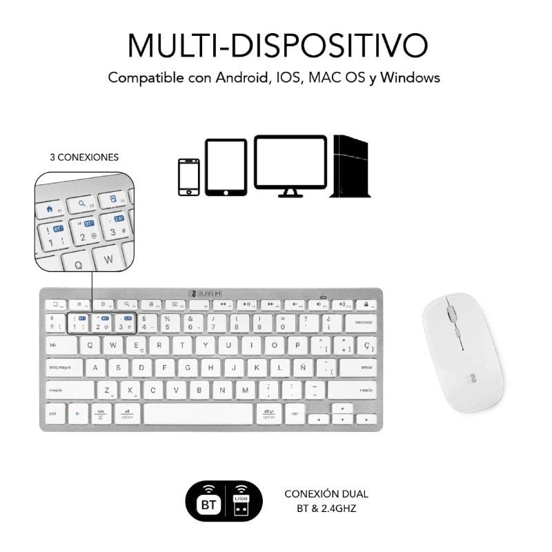 Teclado y Ratón Inalámbrico Subblim OCO010 Combo Multidispositivo Compacto
Plata