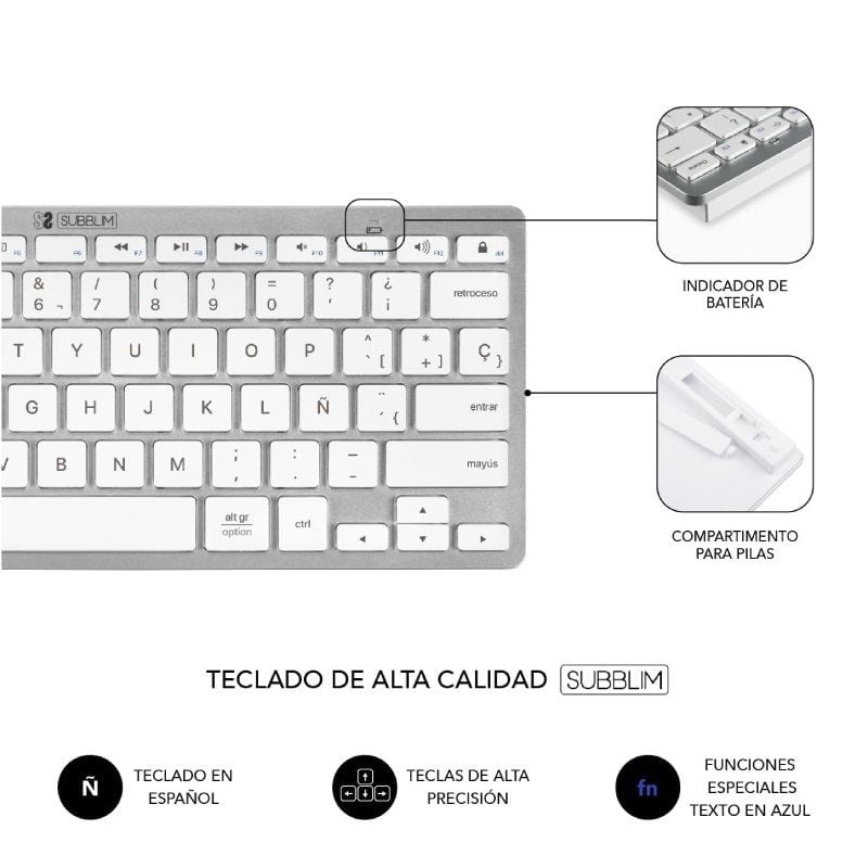 Teclado y Ratón Inalámbrico Subblim OCO010 Combo Multidispositivo Compacto
Plata