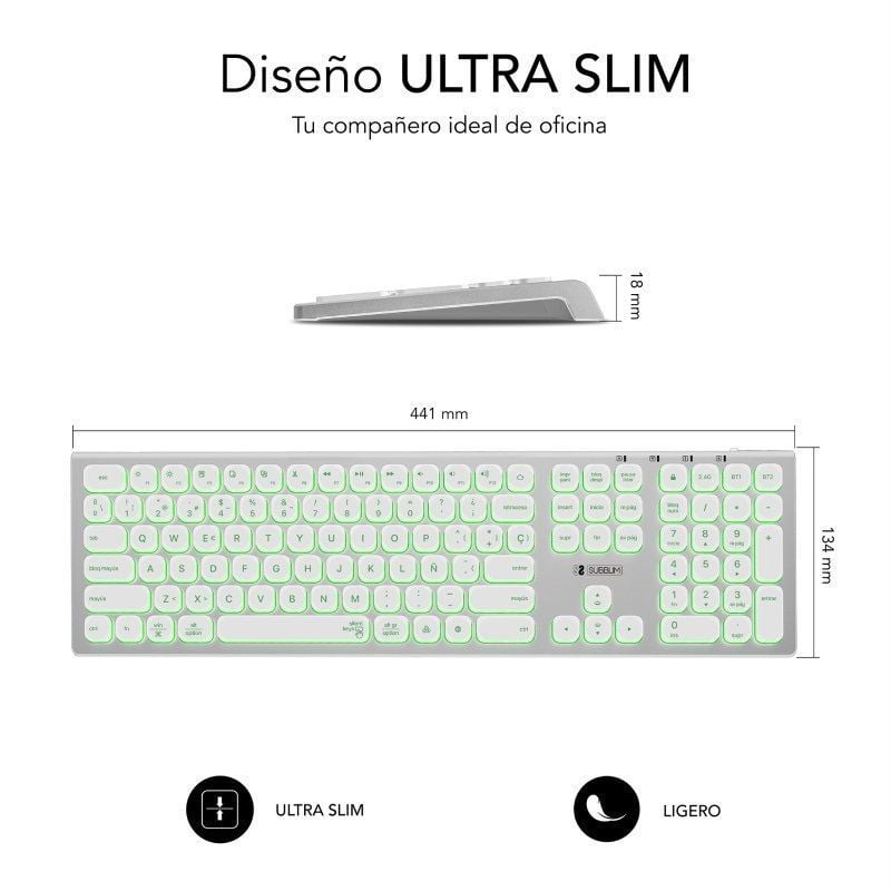 Teclado Inalámbrico Subblim Master
Plata y Blanco